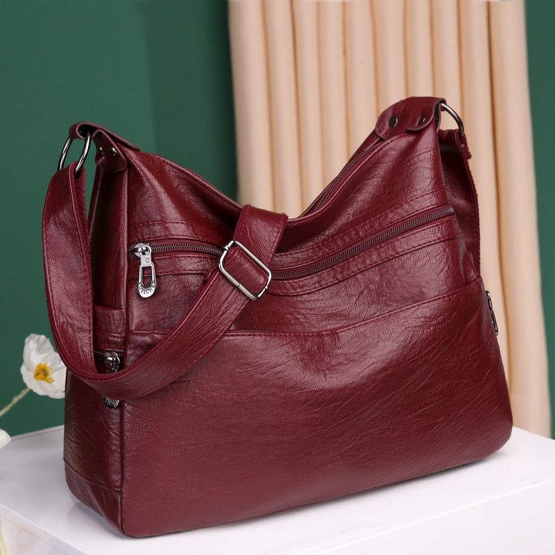 Synthetic Leather Messenger Bag Vintage Handbag Big Soft Crossbody Shoulder Bag