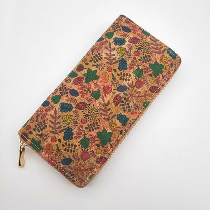 Tile Pattern Print Natural Cork Wallet Leather Long Purse Zipper Card Holder 1PC