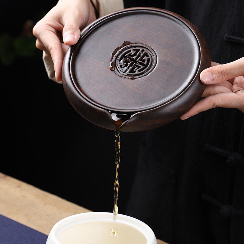 ChinaLuxury Black Ebony Solid Wood Gongfu Tea Tray Small Plate For Single Teapot