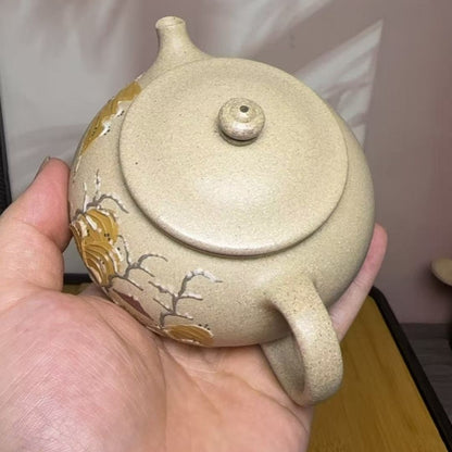 handmade tea pot mountain relief real yixing zisha white duan clay pot marked