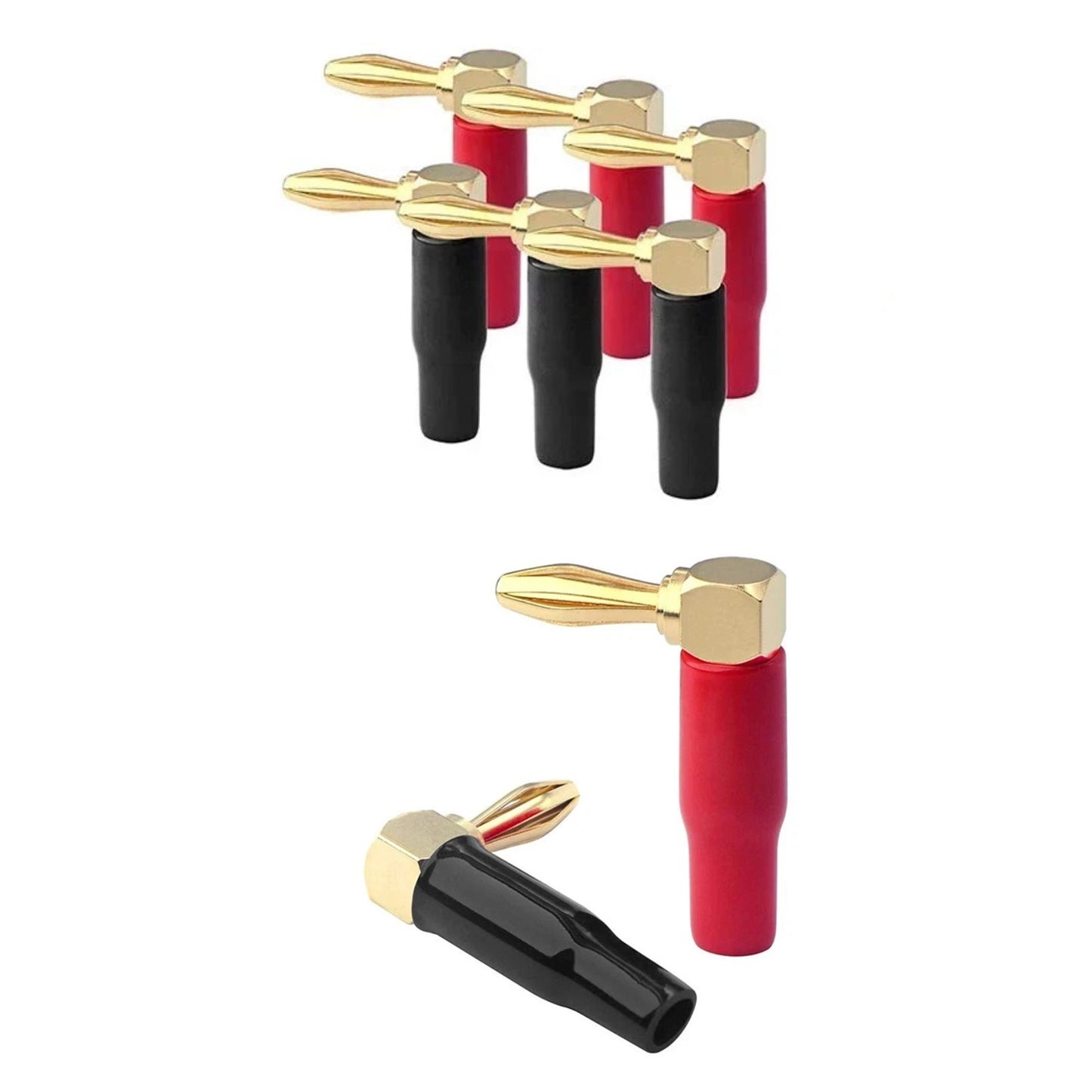 8pcs Angled Banana Plugs Strain Relief Gold 4mm for AV Receiver Home Theater