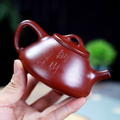 Full Handmade Tea Pot Carved Fish Ziye Shipiao Pot Marked Real Yixing Dahongpao