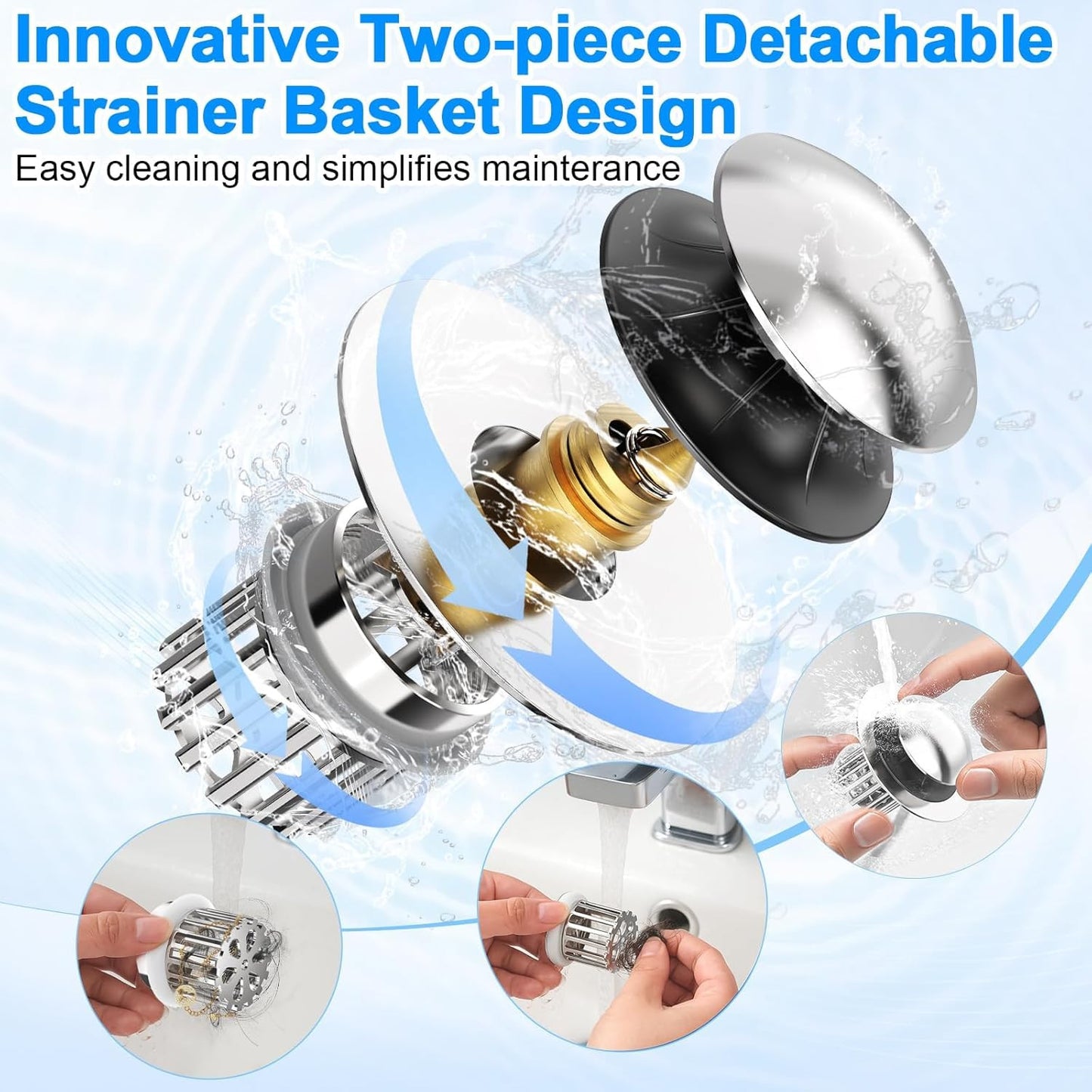 Universal 3 in 1 Bathroom Sink Drain Strainer,Pop up Bathroom Sink Stopper with