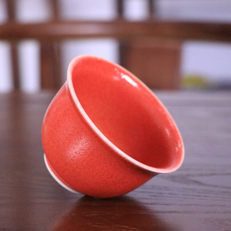 3.6" Collection Chinese Qing Porcelain Chicken Blood Red Glaze Tea Cup