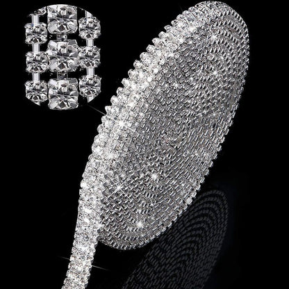 Dress Decoration Trims 3Rows Crystal Rhinestone Cup Chain DIY Applique Sew On 1M