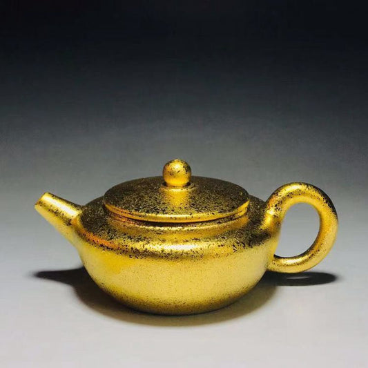 vintage chinese yixing purple clay teapot zisha gold gilding collection rare art