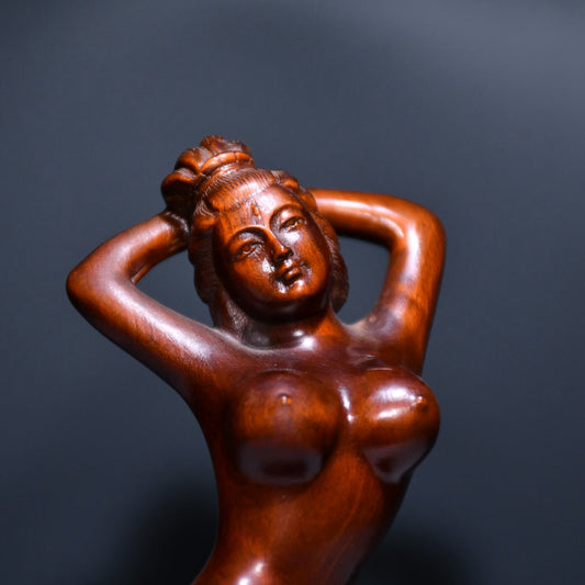Vintage Chinese Wooden Carving Sexy Beautiful Woman Statue Wood Sculpture Decor