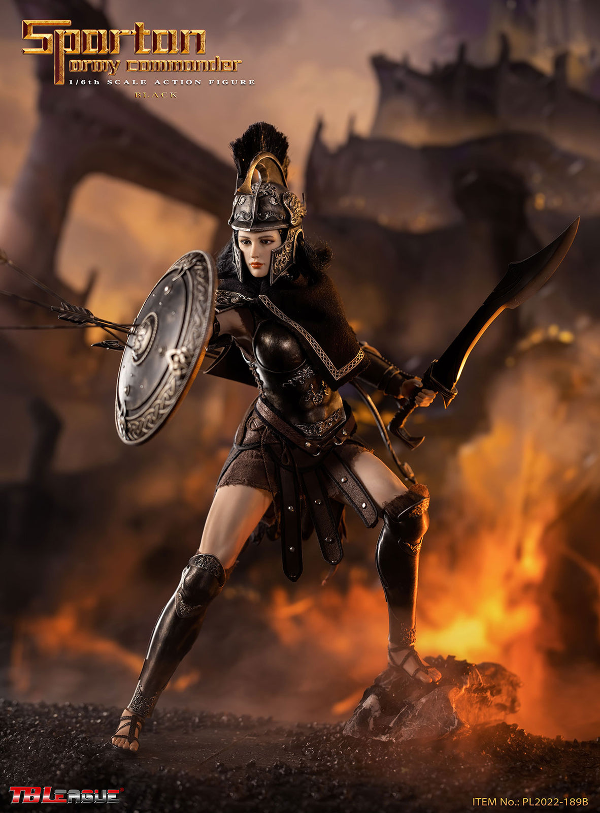 1/6 Scale TBLeague Spartan Army Commander -Black Action Figure