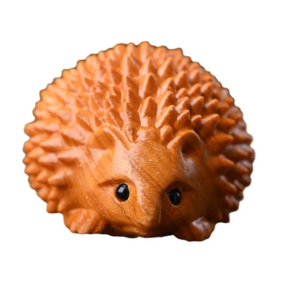 Little Hedgehog Yellow Wooden Tea Pet 5cm 2in Mini Wooden Carving Decor Tea Play
