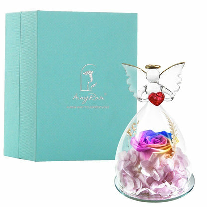 Real Rose Angel In Glass Dome Preserved Flowers Wedding Birthday Gifts 2.9 x4.3"