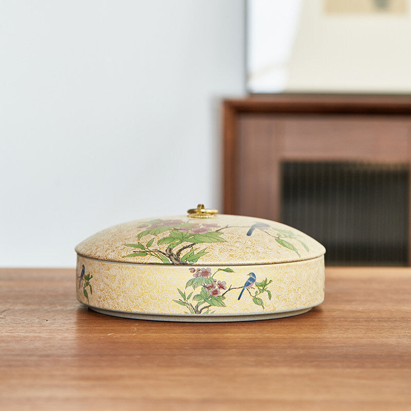 Tea Cainster With Lid Enamel Stoneware Jar For Pu'er Tea Cake Multi-functional