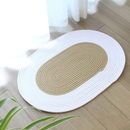 Door Mat Woven Cotton Rope Non Slip Carpet Entrance Bedroom Bedside Rugs 65x45cm