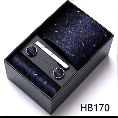 Men Neckties 5Pcs Business Ties Hanky Cufflink Set Clips Corbatas Gift Box 7.5cm