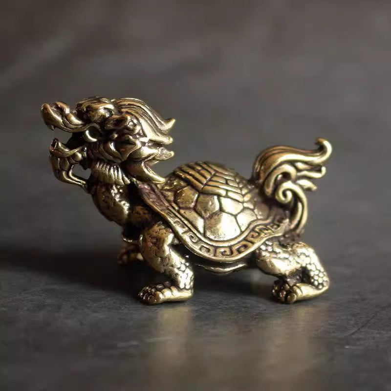 1Pc Vintage Brass Dragon Turtle Bully Small Ornament Tea Pet Handicraft