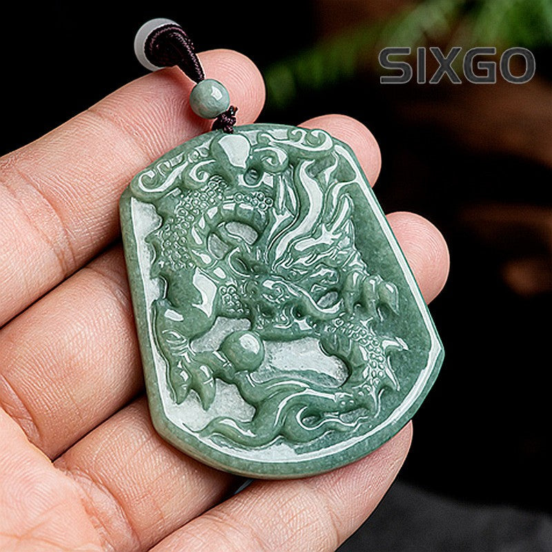 Natural Grade A Jade Jadeite Zodiac Dragon And Phoenix Jade Pendant