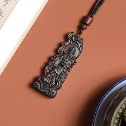 Indonesia Dala dry Agarwood Hand-carved Cloud lotus Kwan-yin Statue Pendant