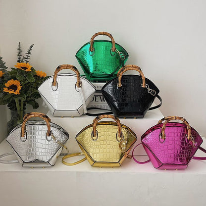 Handbags Vintage Bamboo Handle Bag Gold Silver Evening Clutch Crossbody Purses