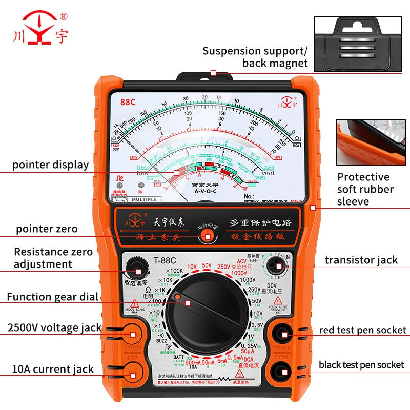 Pointer Multimeter T88A T88B T88C AC/DC 2500V Volt-Ammeter Analog Multimetro