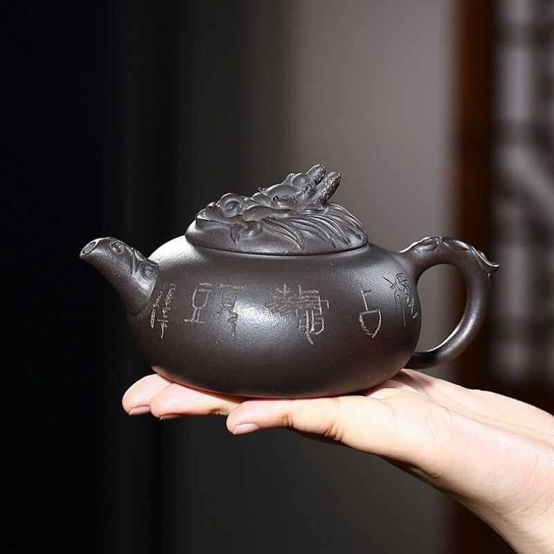 China Real Yixing Zisha Black Clay Tea Pot Marked Handmade 9 Infuser Holes Pots