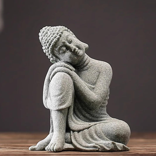 Buddha Statue Sandstone Tea Pet 9.5cm 3.8in Handmade Desktop Ornament