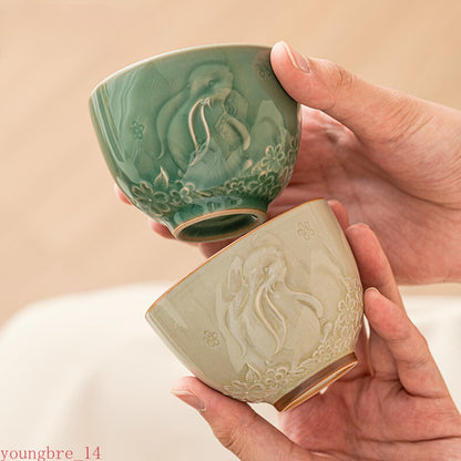 Relief Moon Master Cup Yue Kiln Celadon Tea Bowl Tasting Teacup Coffee Mug