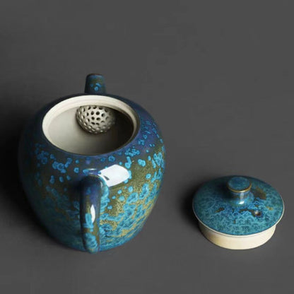 Blue Ceramic Teapot Pottery Unique Glazed Tea Pot 210ml