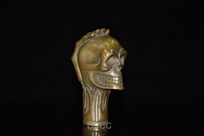 Chinese Retro Bronze Skull Cane Walking Stick Head Handle Accessories