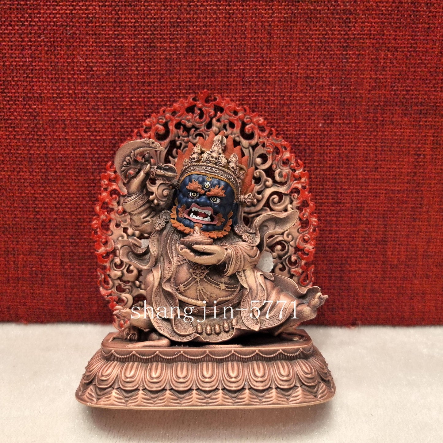 10CM Copper Statue Blessing Black Robe Two Arms Mahakala Protector Buddha