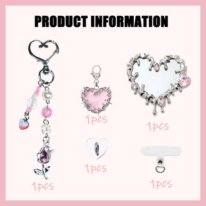Cute Charms Set for Kindle,Including Y2K Style Heart Grip Holder, Pink Heart Cha