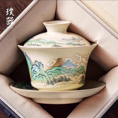 Ru Kiln Lid Bowl Tea Cup Set Chinese Covered Ceramic Kung Fu Tea Set Tea Bowl