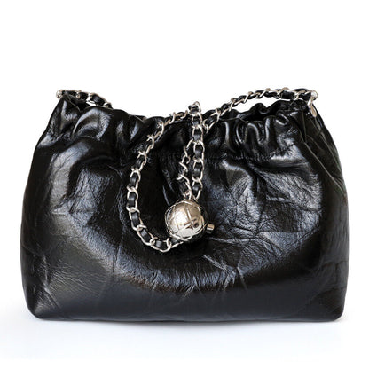 Small Mini Ruched Real Leather Clutch Pouch Purse Shoulder Bag w/ Chain Fashion