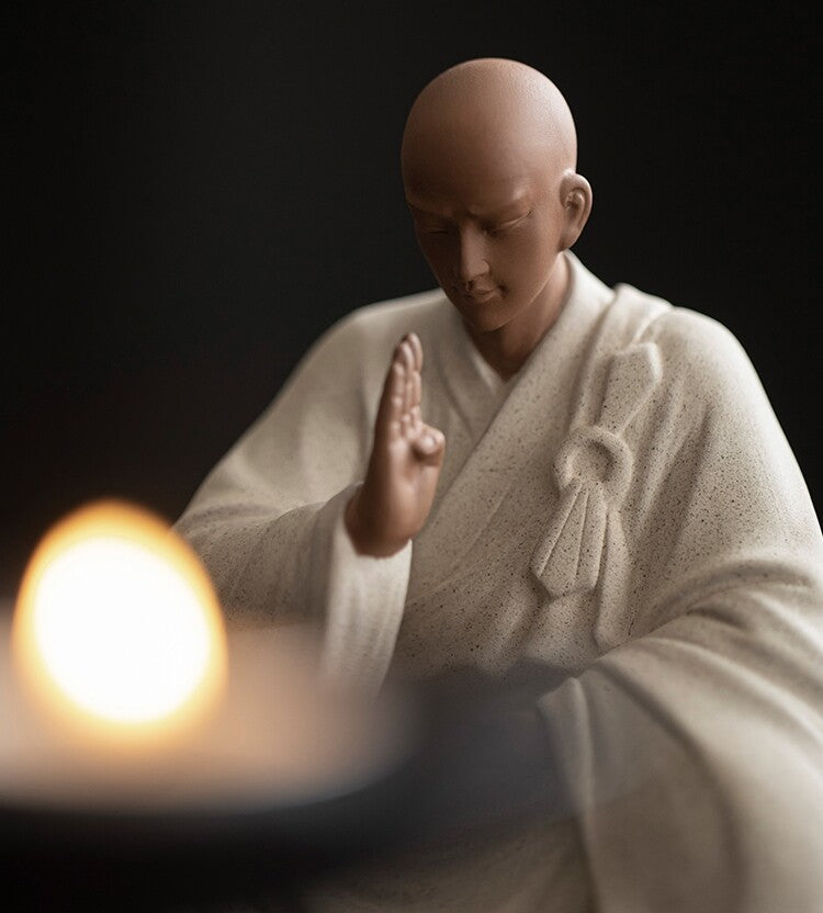4" Chinese Figure Decor Porcelain Handmade Monk Statue Buddha Buddhism Zen