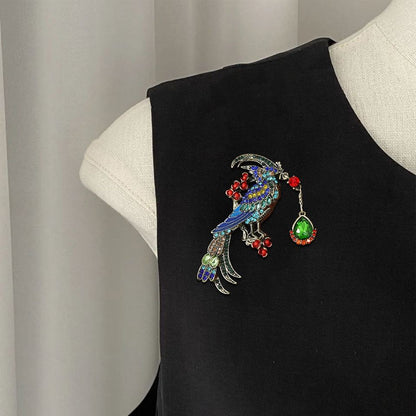 Vintage Double Leopard Brooch Set 2Pcs Crystal Tassel Suit Lapel Pin