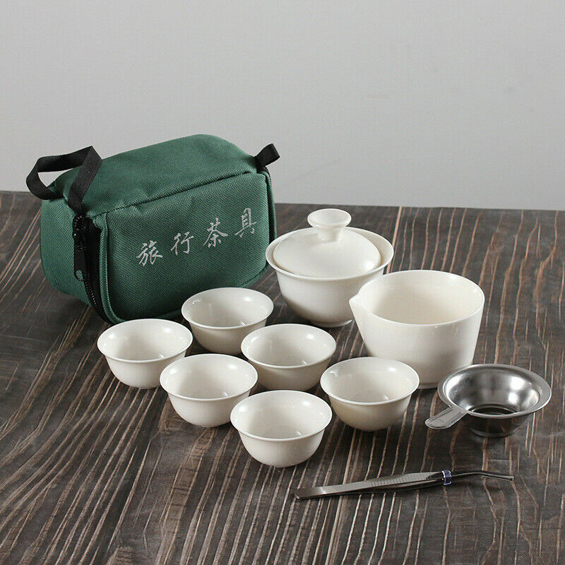 11pcs Chinese Ceramic Travel Kung Fu Tea Set Portable Teacup Set Tea Ceremony