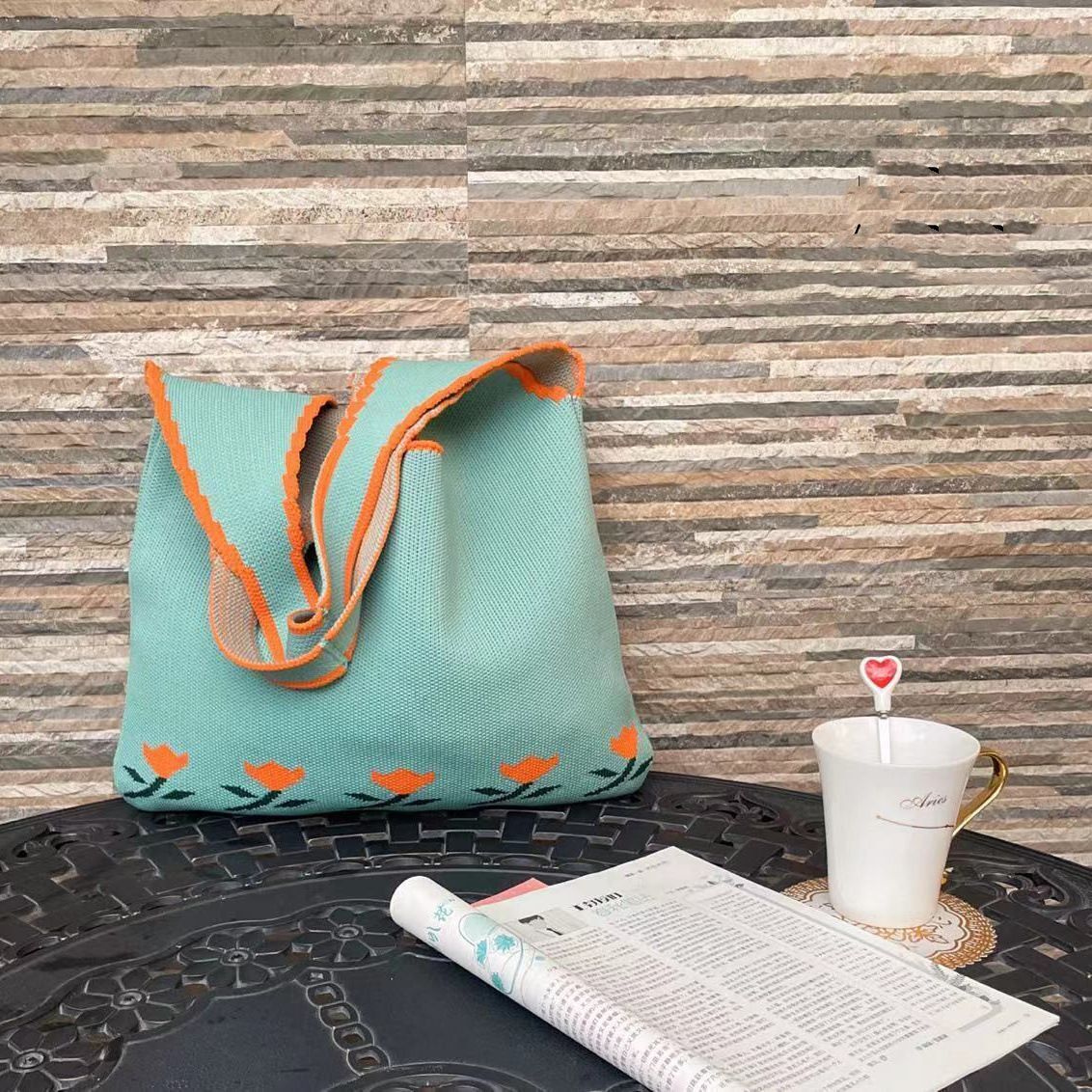 Soft Knitted Underarm Slouchy Bag Fashion Kawaii Cute Crochet Shopping Bag 40*60