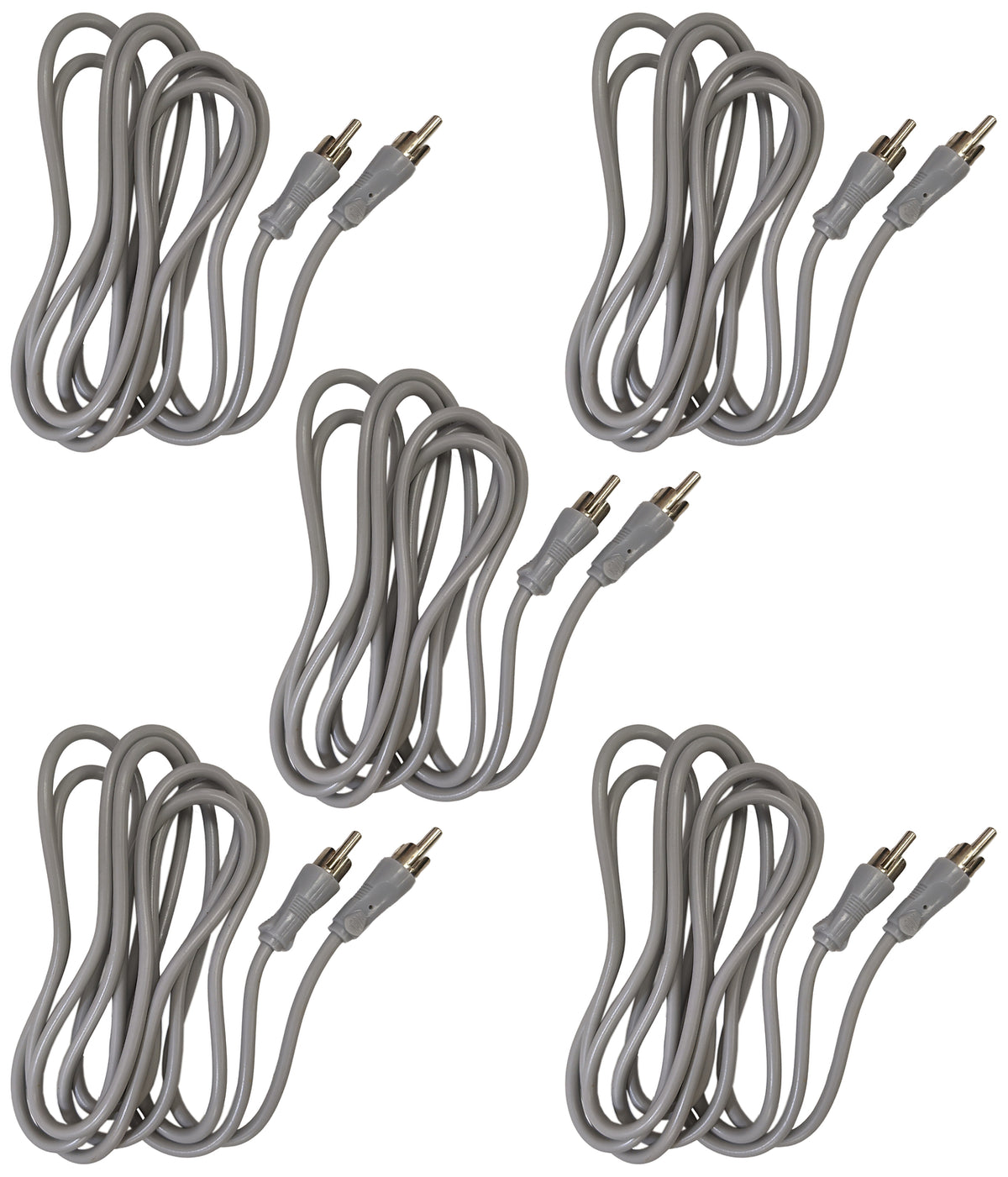 5 Pack 6 Foot RCA Male to RCA Male Phono Cables, Gray Color
