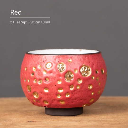 Red Ceramic Teacup Unique Shinoyaki Tea Cups 130 ml