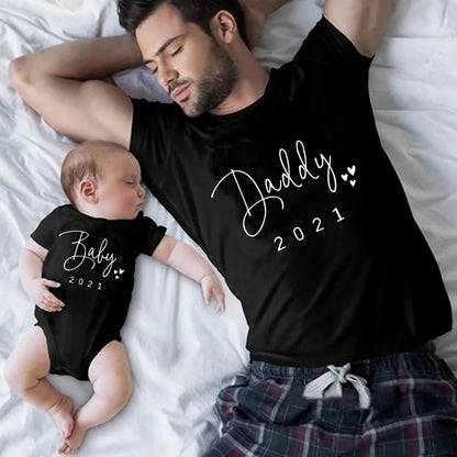 T-shirt Family Matching Clothes Father Mother Daughter Son Clothes Baby Cotton