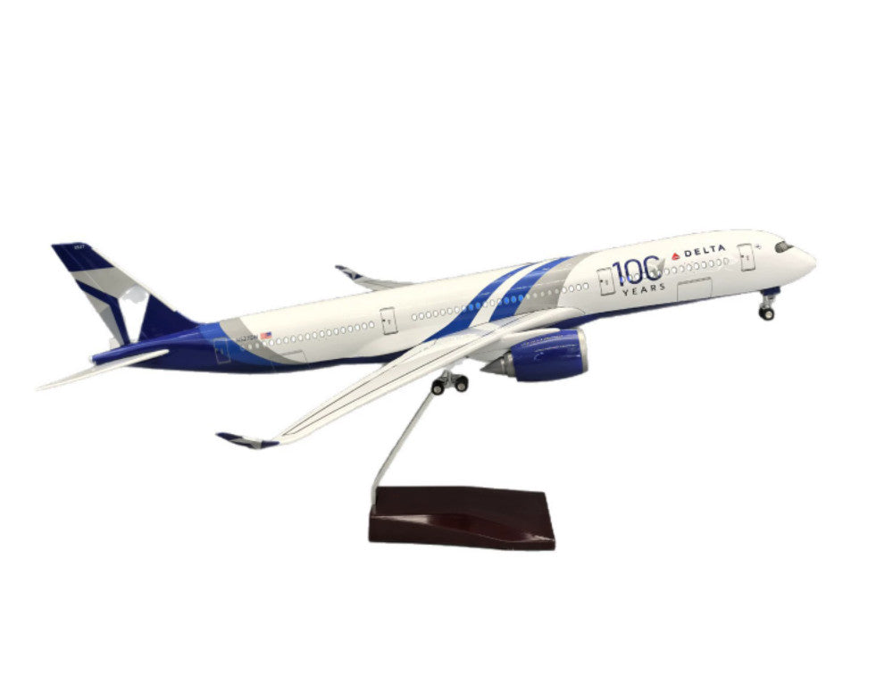 47CM 1:140 DELTA 100 YEARS AIRBUS A350 Airplane Led Sound Light Resin Model