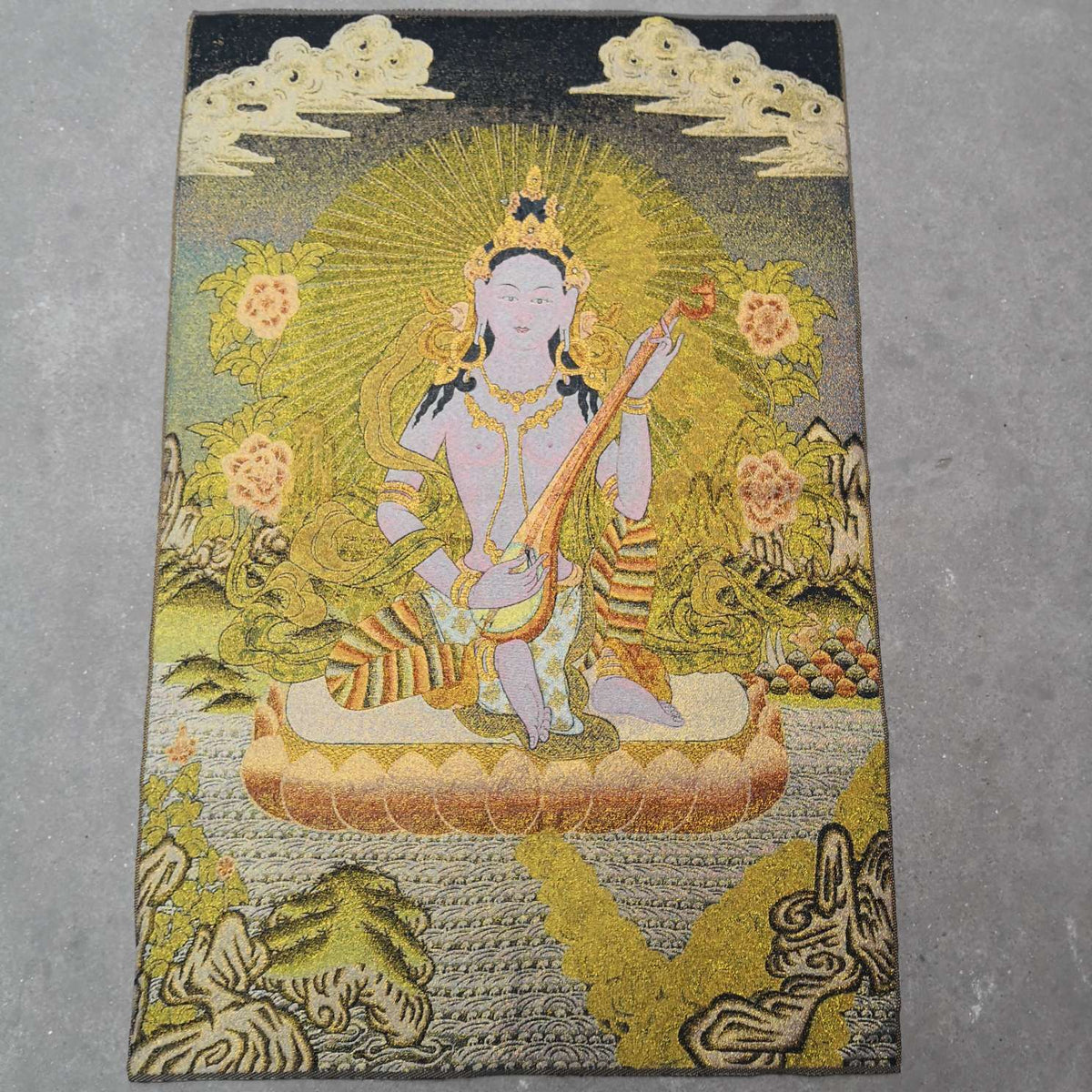 36" Tibet Tibetan Cloth Silk Buddhism Saraswati Kwan-yin Guanyin Tangka Thangka