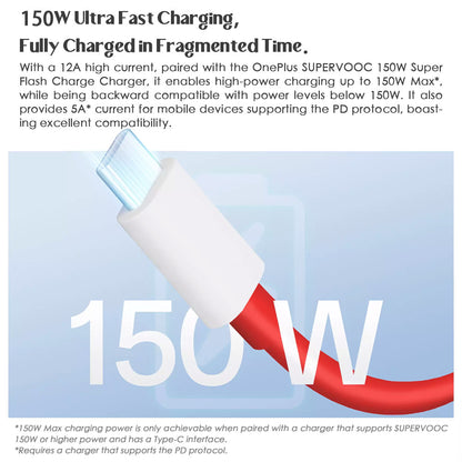 OnePlus SUPERVOOC Type‑C to Type‑C Cable (12A, 1m, Red) – 150W Flash Charge