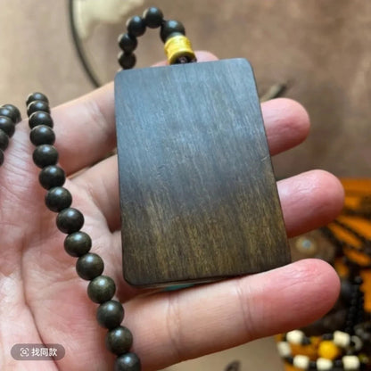 Natural Agarwood 6mm*108 Prayer Beads Lucky Necklace Mountain Ghost Coin Pandent