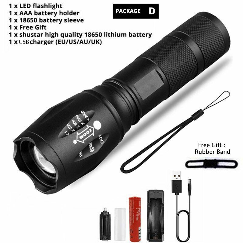 LED Flashlight Ultra Bright Waterproof MINI Torch T6/L2/V6 Zoomable Modes 18650