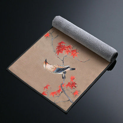 Creative Tea Towel Velvet Floral Bird Pattern Water Absorbent Towel Tea Set