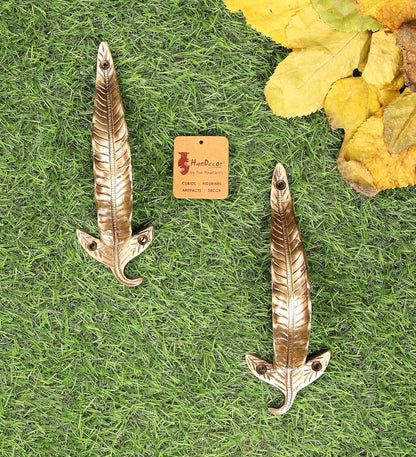 Set of 2 Antique Look Brass Leaf Design Brass Door Pull Handles Pair 7 Inches