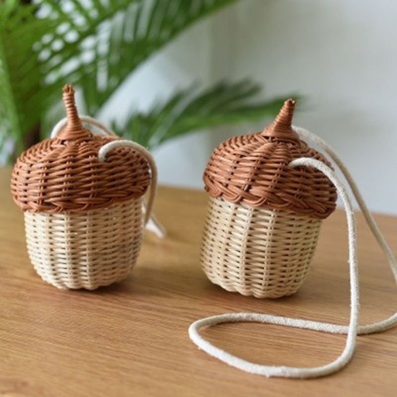 Handmade Rattan Mushroom Cute Bag Woven Straw Handbag Shoulder Crossbody Purses