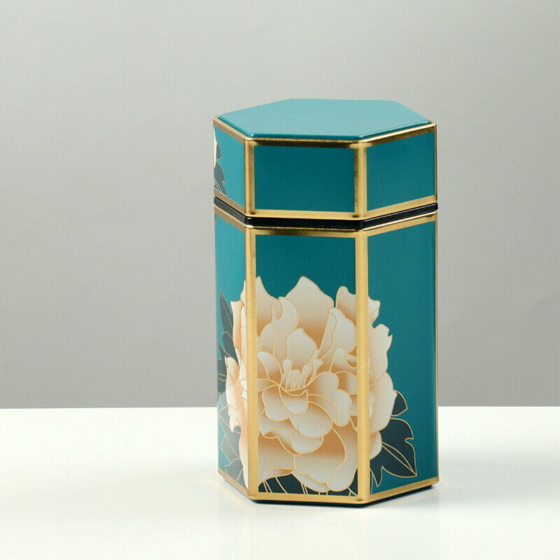 Chinese Vintage Floral Tea Tin Canister Jar Tinplate Tea Sealed Portable Tea Box