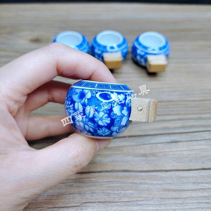 5PC Blue Ceramic Flower Cup Bird Feeding Dish Food Water Bowl Parrot Feeder Cage