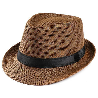 Unisex Straw Fedora Panama Hat Summer Sun Short Brim Floral Trilby Cuban Cap Hat