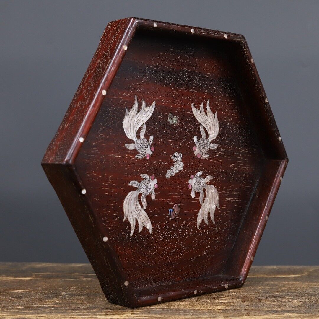 Precious solid wood, sandalwood inlaid shell, cow hair, hexagonal tea plate